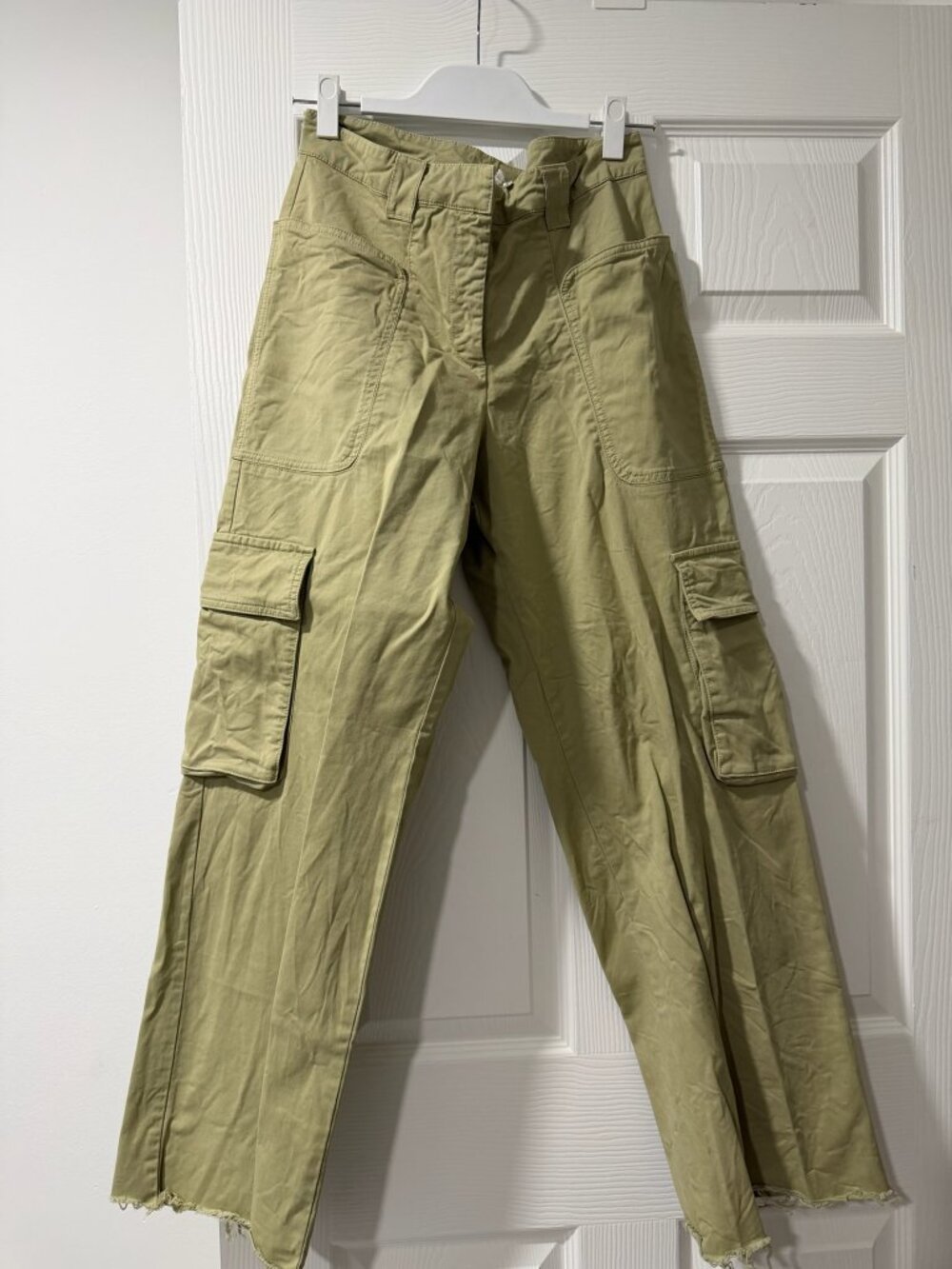Ba&sh Olive Green Distressed Hem Cargo Pants Size 38 (US 6) | Utility Trousers